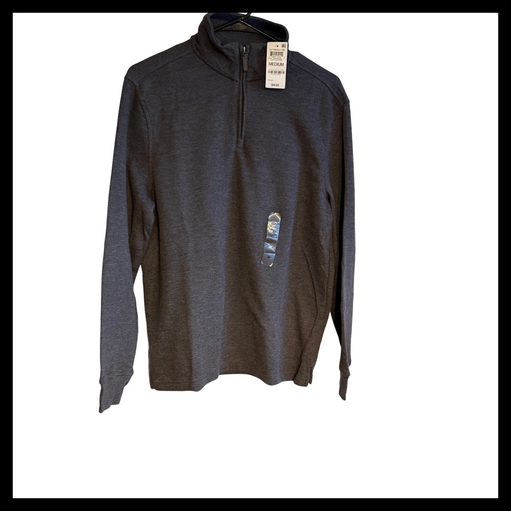 NWT AE Mens Medium Dark Lead French Rib Pullover Long Sleeve Shirt
